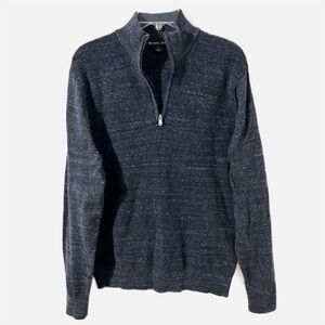 Michael Kors Gray Quarter Zip Sweater Mock Turtleneck Collar Gray White Flecked